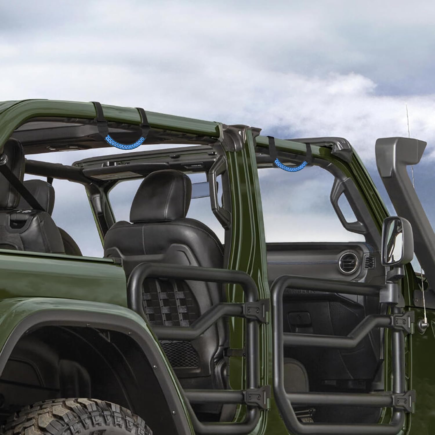 sukemichi for 2024 Jeep Handles Grab, 4 Pack Paracord Roll Bar Grab Handles Grip Handle for 2024 2025 2026 Jeep Wrangler JL 4XE Gladiator Hard TOP 4 Door, Blue, (Not for Soft Top Sky One Touch Roof)