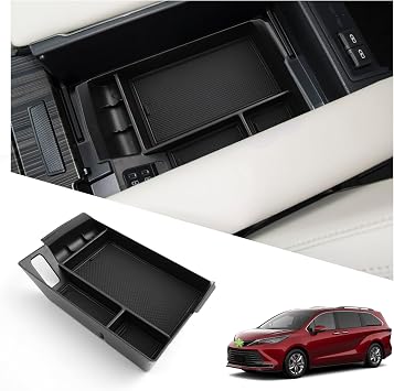 Ruiya 2025 Sienna Center Console Organizer for Toyota Sienna Accessories ABS Material Armrest Console Glove Tray Compatible with 2021 2022 2023 2024 2025 Toyota Sienna
