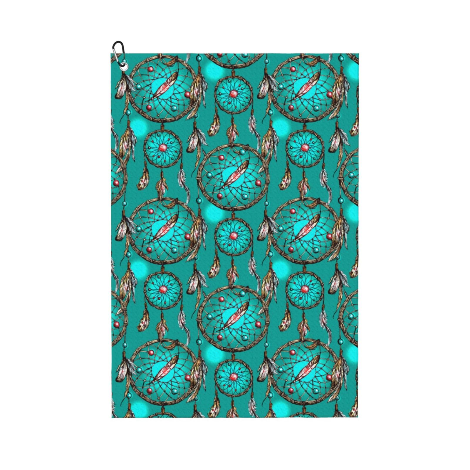 AOOEDM Boho Dreamcatcher Print Golf Towel with Carabiner Clip Absorbent Microfiber Golf Towel for Cleaning Golf Ball Club Putter Iron for Golf Bag Trolly Belt Loop 16" X 24"