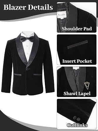 LOLANTA Boys Velvet Suit 4 Piece Slim Fit Tuxedo Formal Ring Bearer Outfit