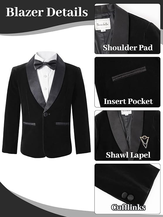 LOLANTA Boys Velvet Suit 4 Piece Slim Fit Tuxedo Formal Ring Bearer Outfit