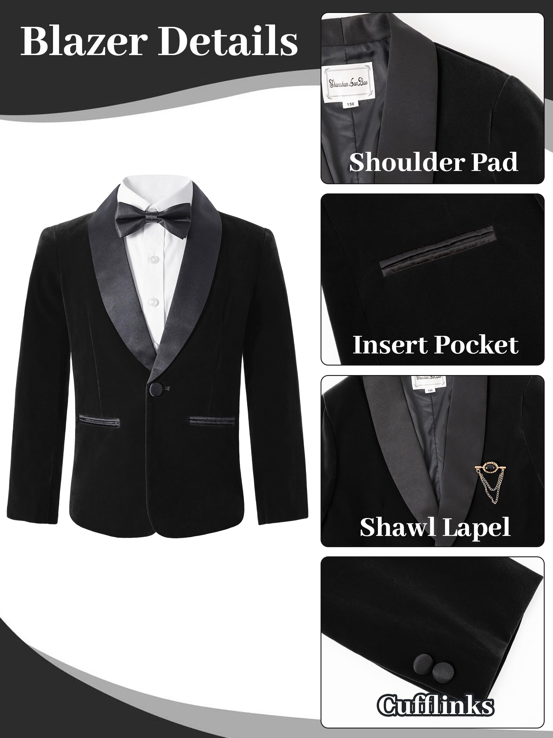 LOLANTA Abito di Velluto per Bambino, Set Formale in 4 Pezzi per Cerimonie, Matrimoni e Balli di Fine Anno con Blazer, Pantaloni, Camicia e Papillon