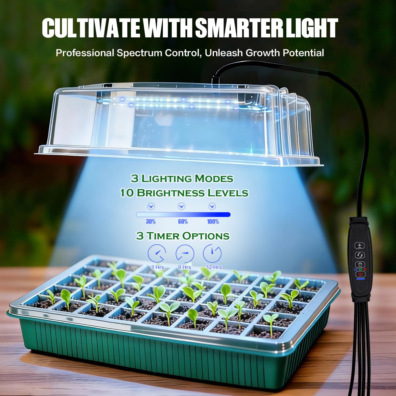 joyhalo Bandeja de inicio de semillas con luz de crecimiento, paquete de 2 80 celdas, kit de inicio de plantas gruesas con cúpula de humedad, kit de germinación de brillo ajustable, bandejas de