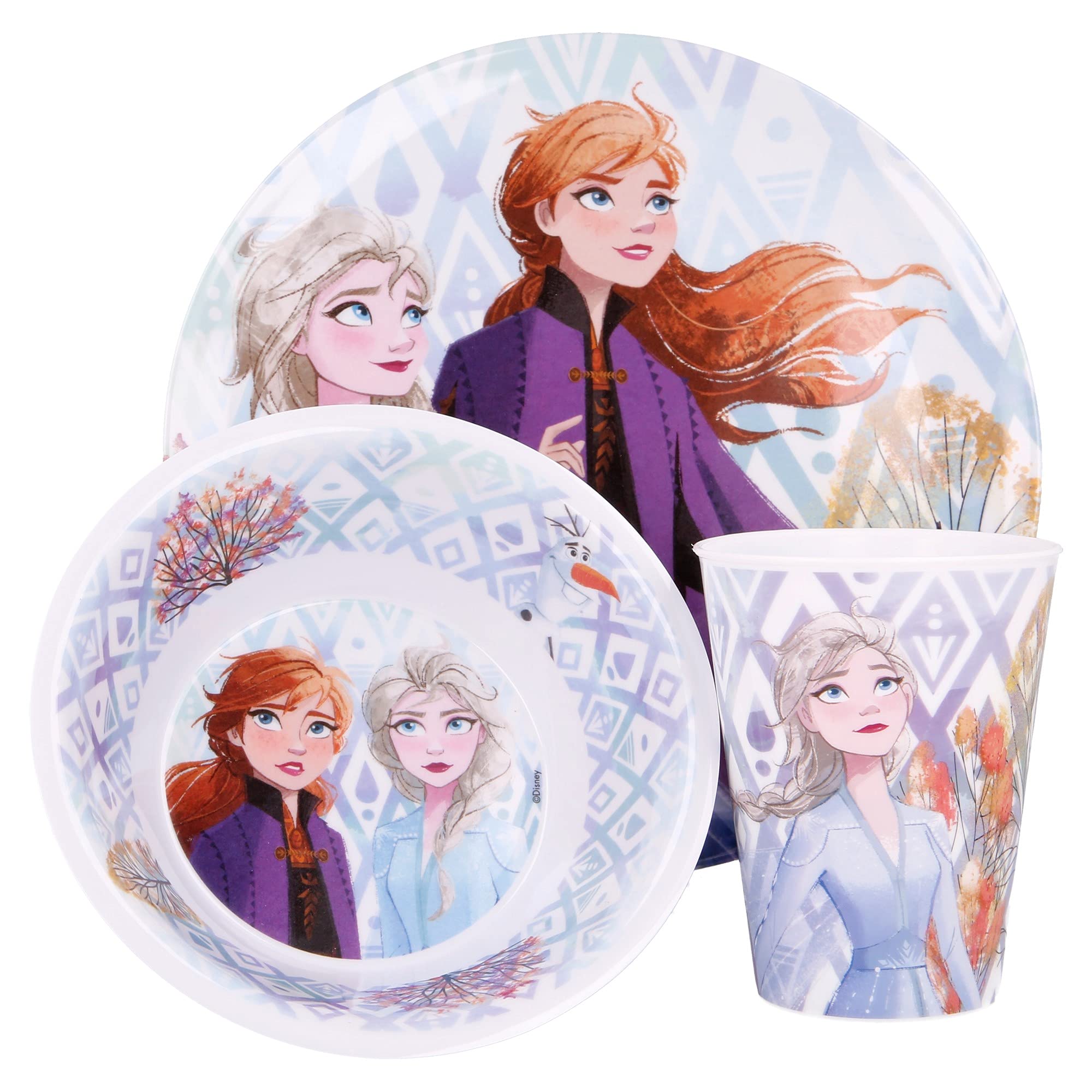 Stor Multicoloured 8412497510900Melamine Dinnerware Set 3-Piece Rimless Set, Frozen Ii Elements