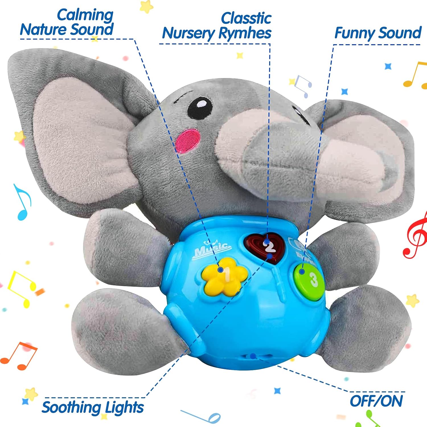 Sakiyrmai Plush Elephant Music Baby Toys 0 3 6 9 12 Months, Cute Stuffed Animal Light Up Baby Toys Newborn Baby Musical Toys for Infant Babies Boys & Girls Toddlers 0 to 36 Months-Upgraded : Toys & Games