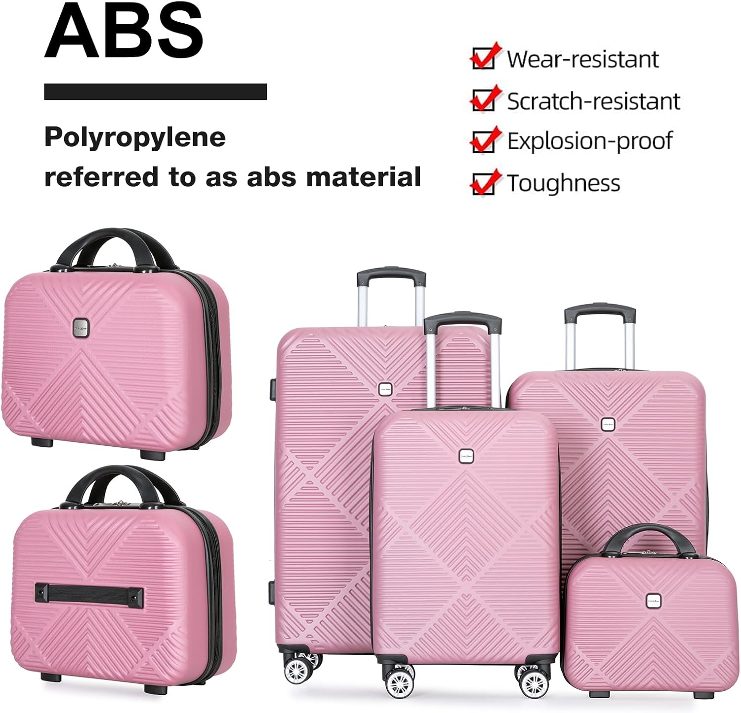 Luggage 4 Piece Set, Hardshell ABS Suitcase Set with Double Spinner Wheels, Lightweight Durable Large Luggage set, Carry On and Checked Travel Luggage, Pink - Image 3
