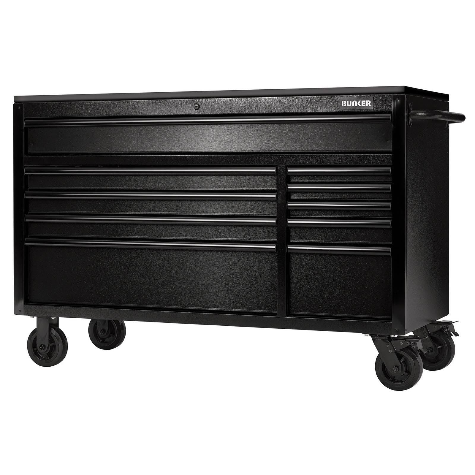 Draper 28077 BUNKER® 10 Drawer W/Bench Roller Cabinet-Black S/Stee...