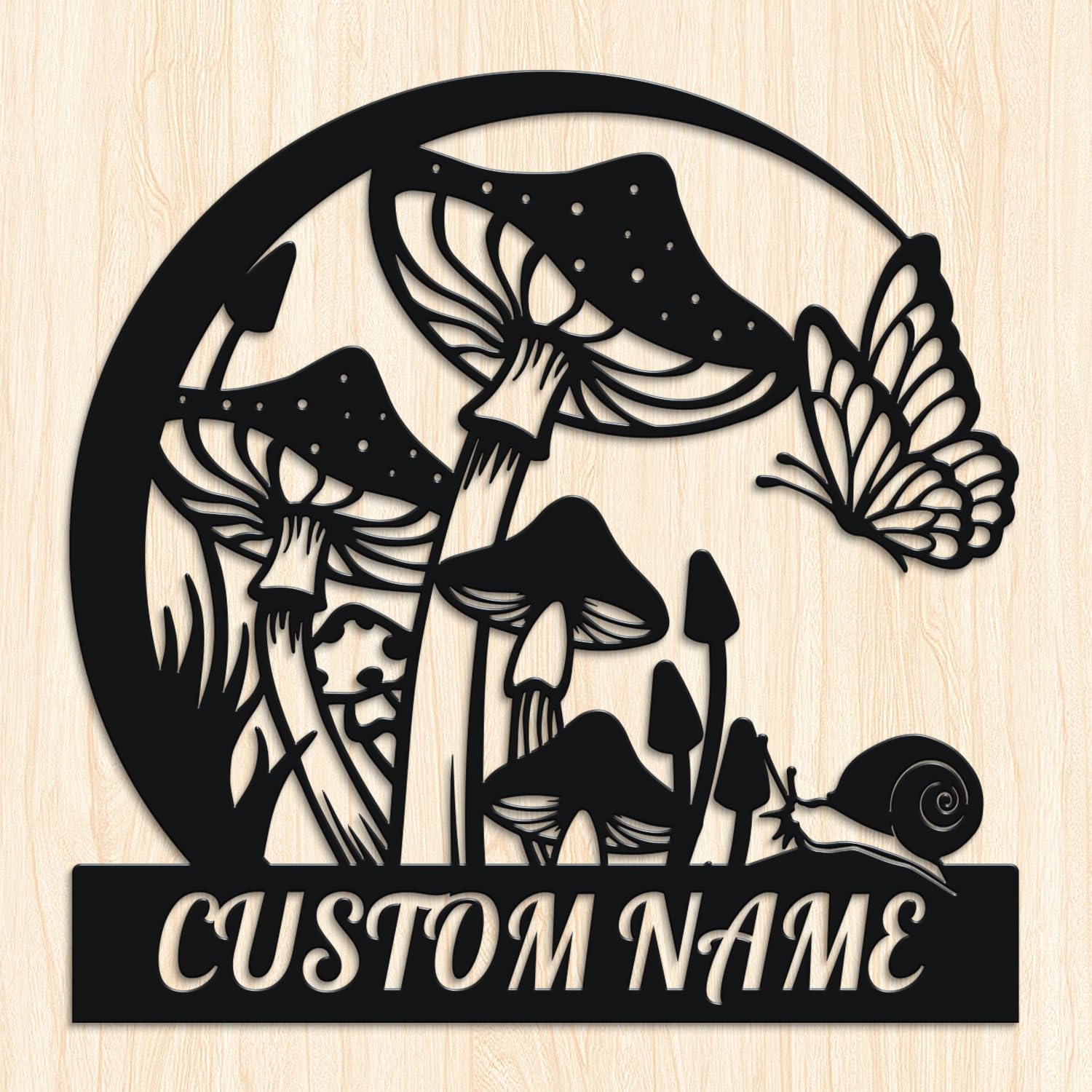 Personalized Mushroom Metal Wall Art - Custom Garden Name Sign for Porch, Cottage & Nature-Inspired Room Decor (Style-2)
