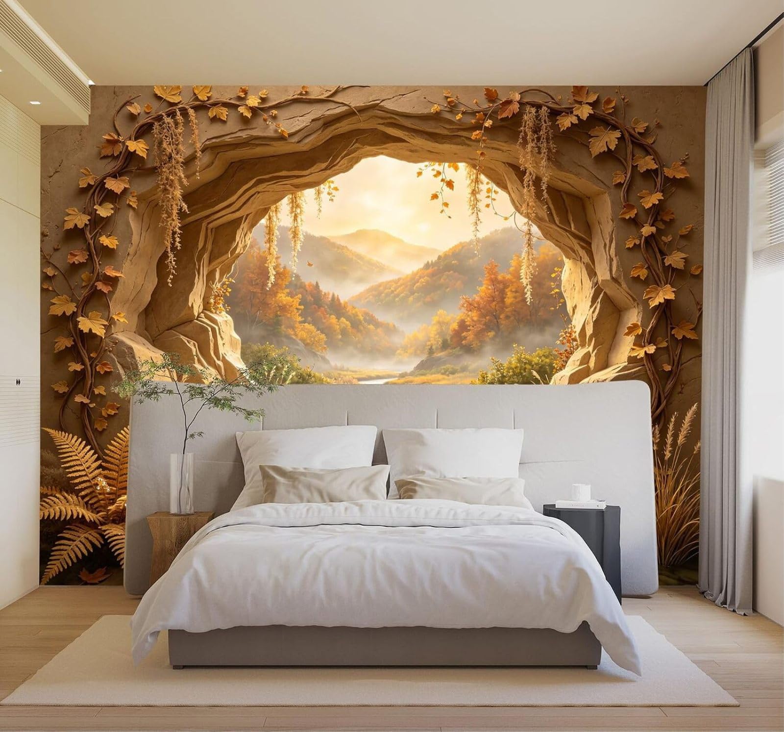 Carta da Parati 3D Autunno Foresta Fiume Montagne