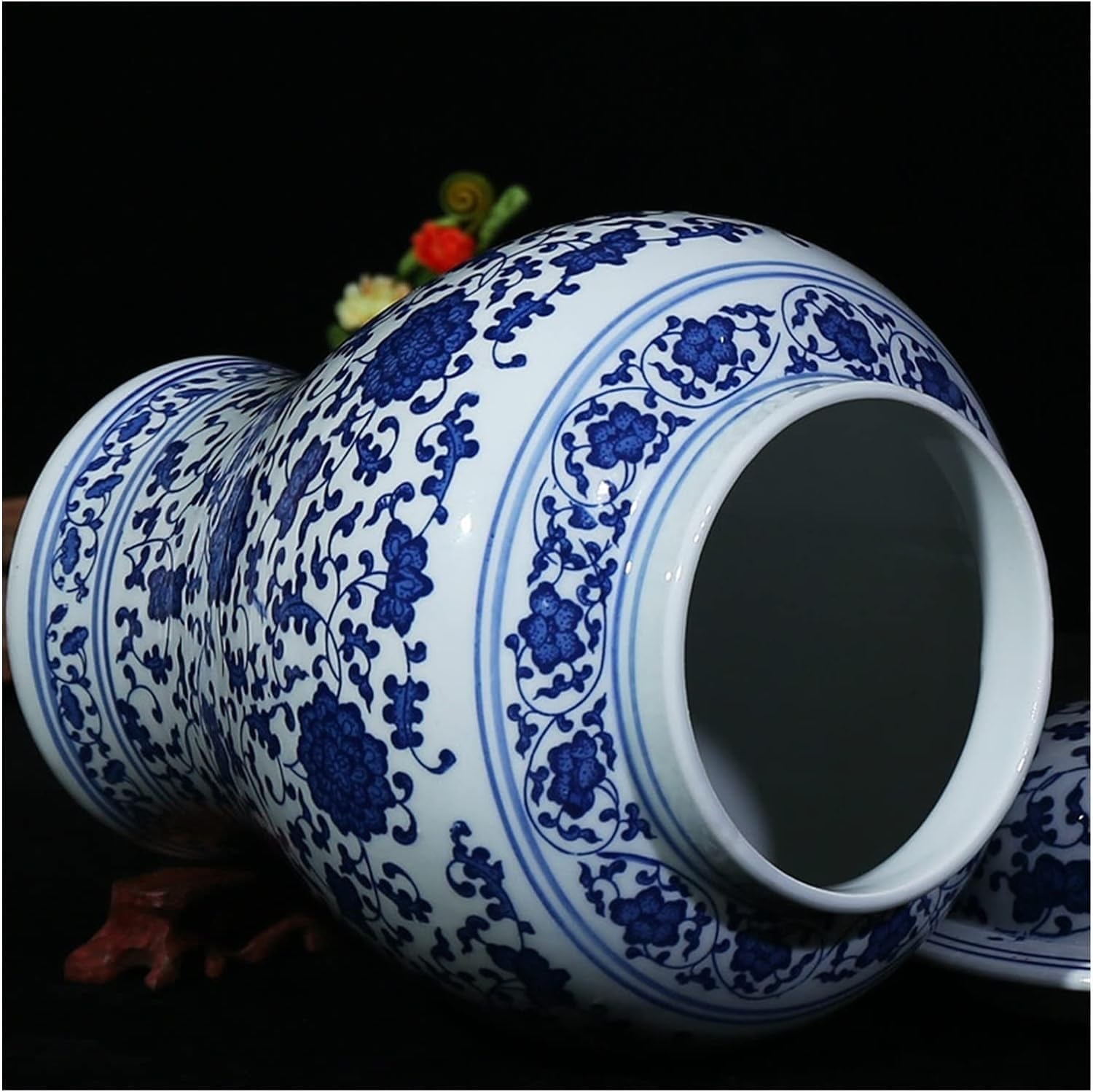 Vaso di Zenzero in Ceramica Antico in Stile Cinese, imponente, Decorazione per Ufficio, Vaso di Porcellana Blu e Bianca.B