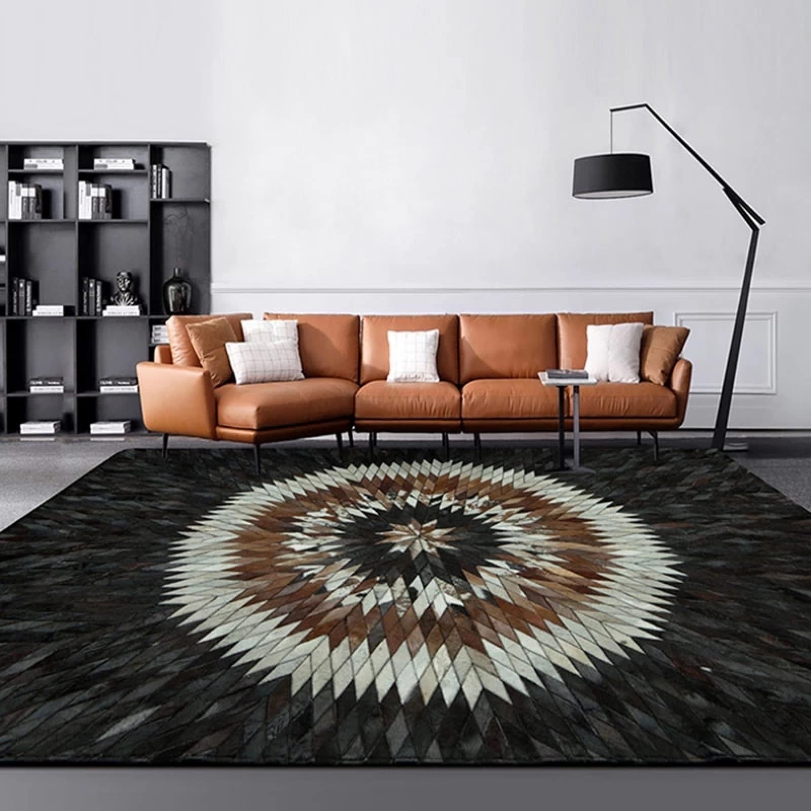 Współczesny dywan salon sypialnia mata nowoczesna minimalistyczna czarno-złota romb krata, krótkie runo, obramowana, miękka, można prać w pralce - 200 x 250 cm