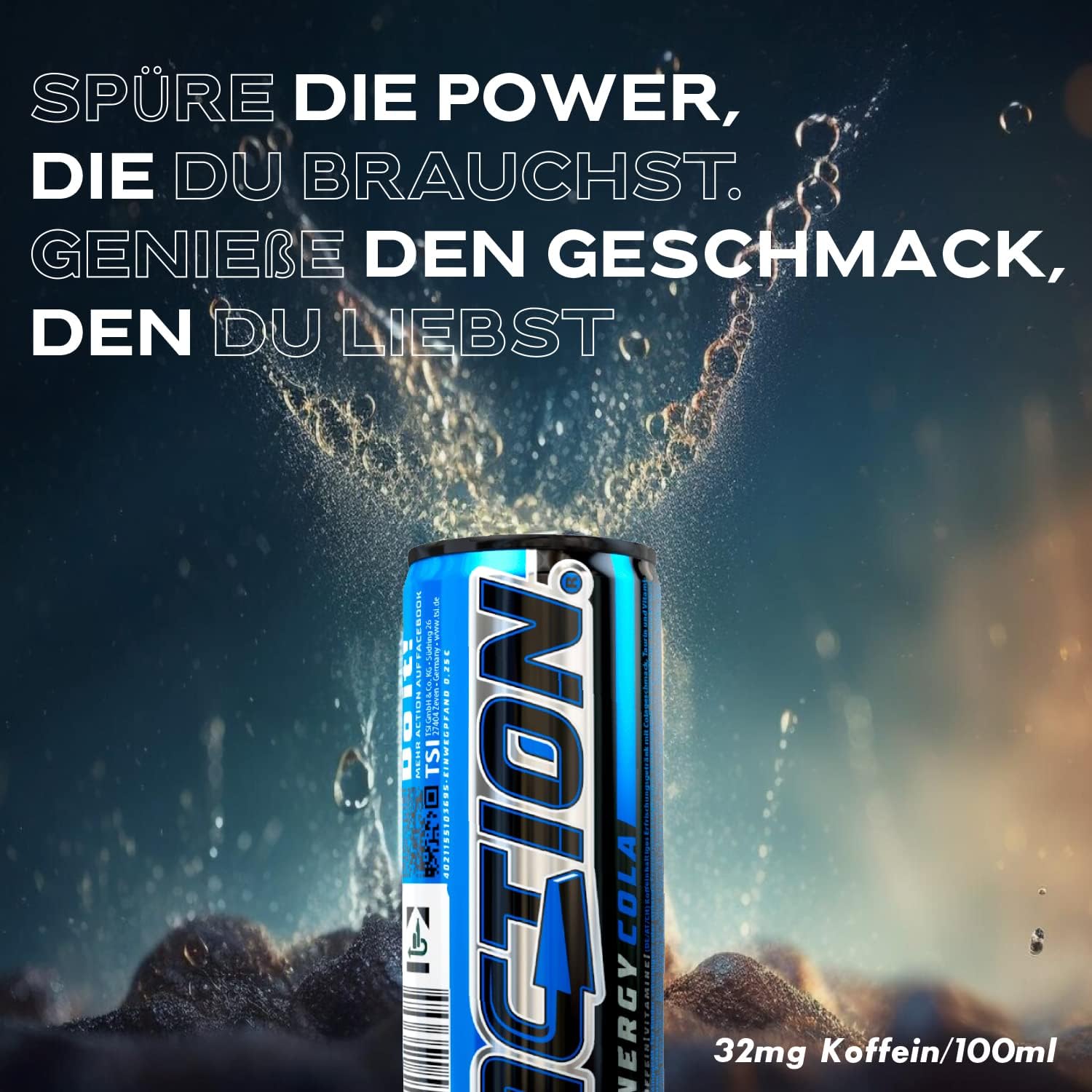 ACTION Energy Drink Cola (48 x 250 ml) con depósito – Bebida refrescante – Energía con mayor contenido de cafeína 32 mg/100 ml de cafeína bebida energética para mejorar el enfoque