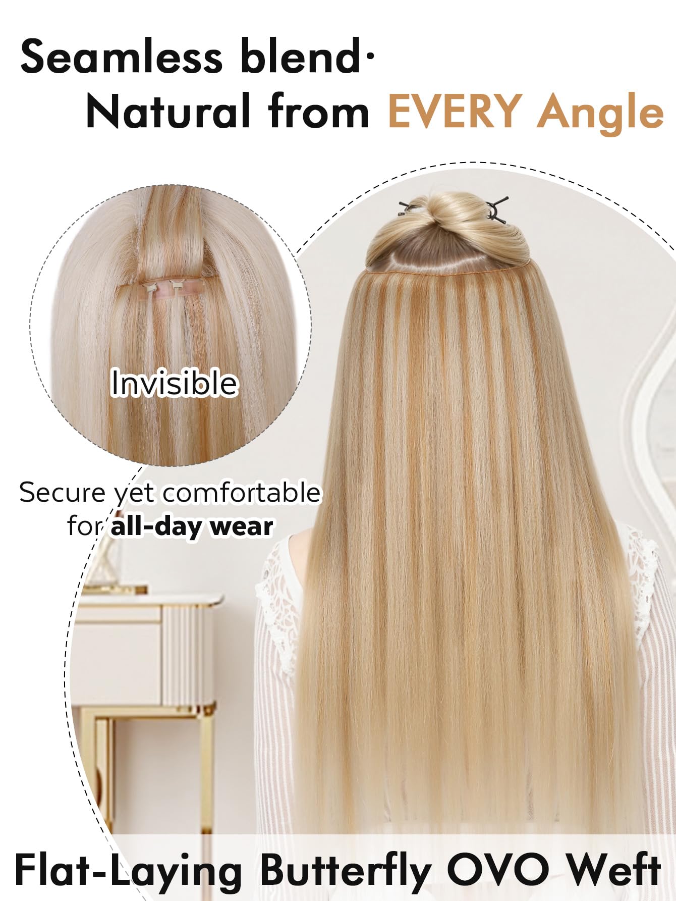 Human Hair Extensions 20in Straight Glueless Butterfly Weft Invisible Delux Twin Tabs - Invisible Butterfly Gen Weft 100% Virgin  main image 3