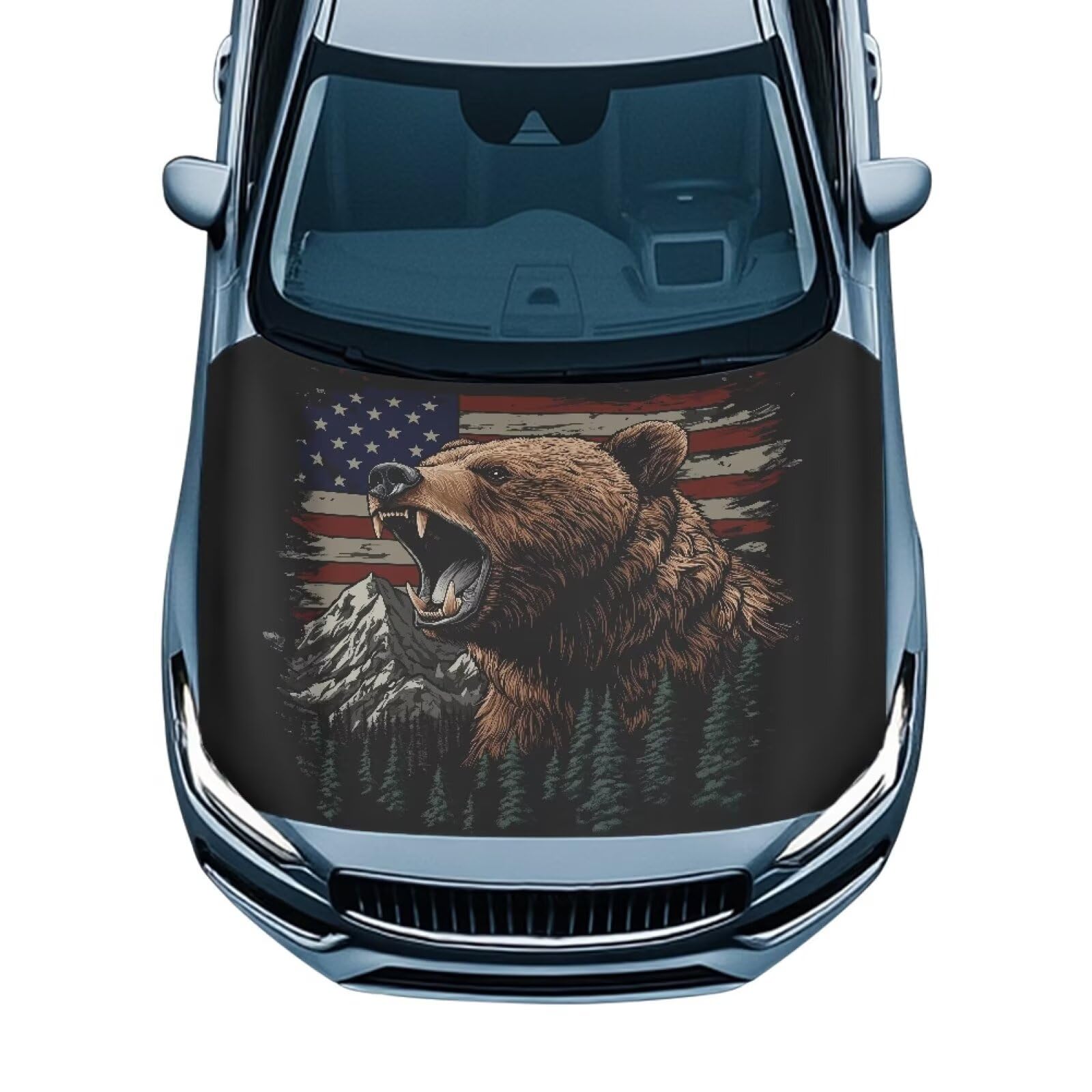 Bear American Car Hood Cover Polyester Elastic Fabrics Washable Suitable for Large SUV and Pickup Trucks 39×59in