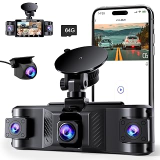 4 Channel 2.5K Dash Cam Front Rear Left Right, 170° Wide Angle Car Dash Camera with 5GHz WiFi & App Control, G-Sensor, Super Night Vision, 24H Parking Monitor, Loop Recording, 64GB SD Card Included - Amazon product rated Grade A