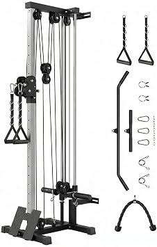 Dual Pulley Wall Mount Cable Machine for Home Gym, LAT Pulldown & Crossover Station with 18 Adjustable Positions, 400LB Capacity Multifunctional Strength Training Equipment