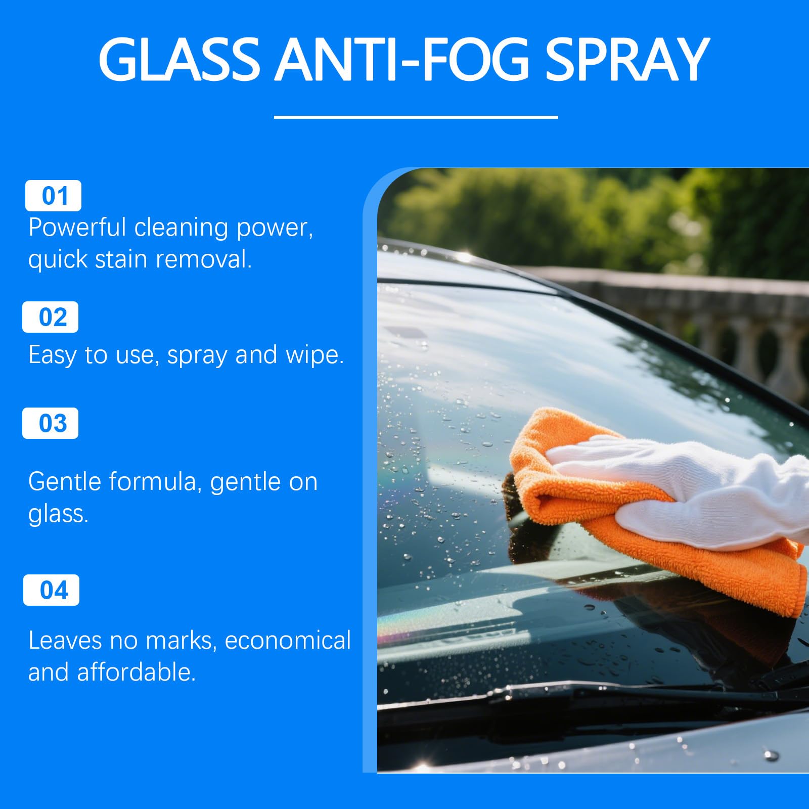 Spray przeciwmgielny do szyb samochodowych i szyb, wodoodporny spray odmgławiający dla wyraźnego widzenia, długotrwała hydrofobowa powłoka do szyb wewnętrznych/zewnętrznych, luster i (6 sztuk)