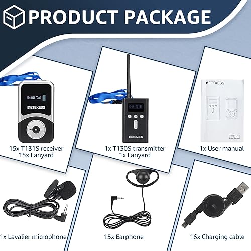 Miniatura 9 de Retekess T130S (2ª generación T130) Sistema de guía turístico inalámbrico Whisper, rango más largo mejorado, dispositivos de escucha asistida,