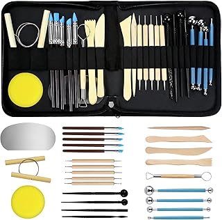 27 STK Modelierwerkzeug Ton Werkzeuge Set, Tool Polymer Clay, Modelliermasse mit Aufbewahrungstasche, Töpferwerkzeuge Sculpting Pottery Set, Keramik Künstler Töpfern Zubehör