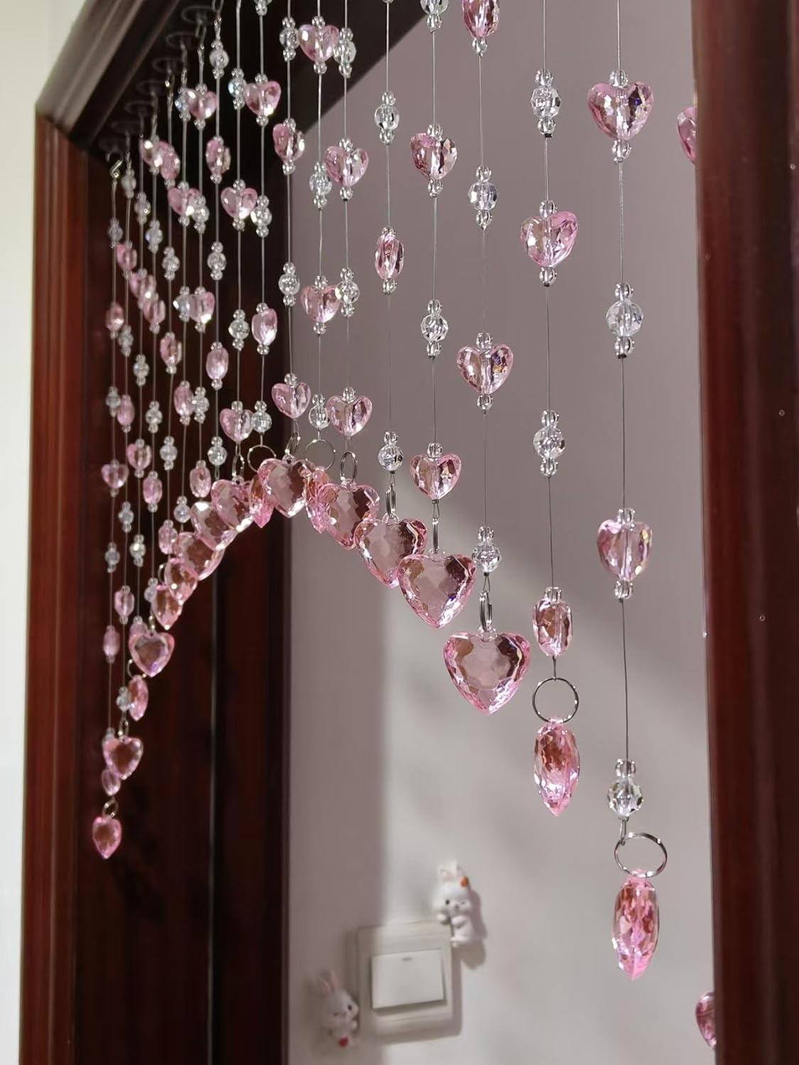 21 Strands Crystal Beaded Curtain for Windows or Doorways - Handmade Beaded Curtains,Pink Room Decor Aesthetic,Hanging Beads for Doorways