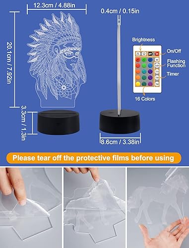 Miniatura 7 de Regalos de nativos americanos, lámpara de ilusión de luz nocturna con figura 3D para decoración del hogar y decoración de habitaciones, regalos