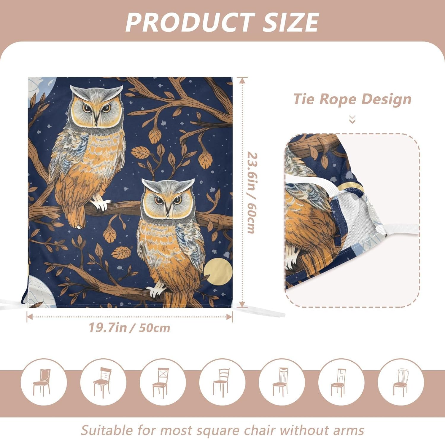 ALAZA Owl Branches Moon Chair Back Cover Set of 6, Washable Reusable Removable Chair Slipcovers Decorative Chair Cover for Home Kitchen Wedding Party