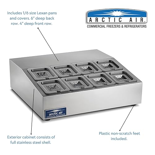 Miniatura 2 de Arctic Air ACP8SQ Unidad de preparación de encimera refrigerada compacta de 27.5 pulgadas con sartenes y cubiertas de acero inoxidable 8 1/6, plata,