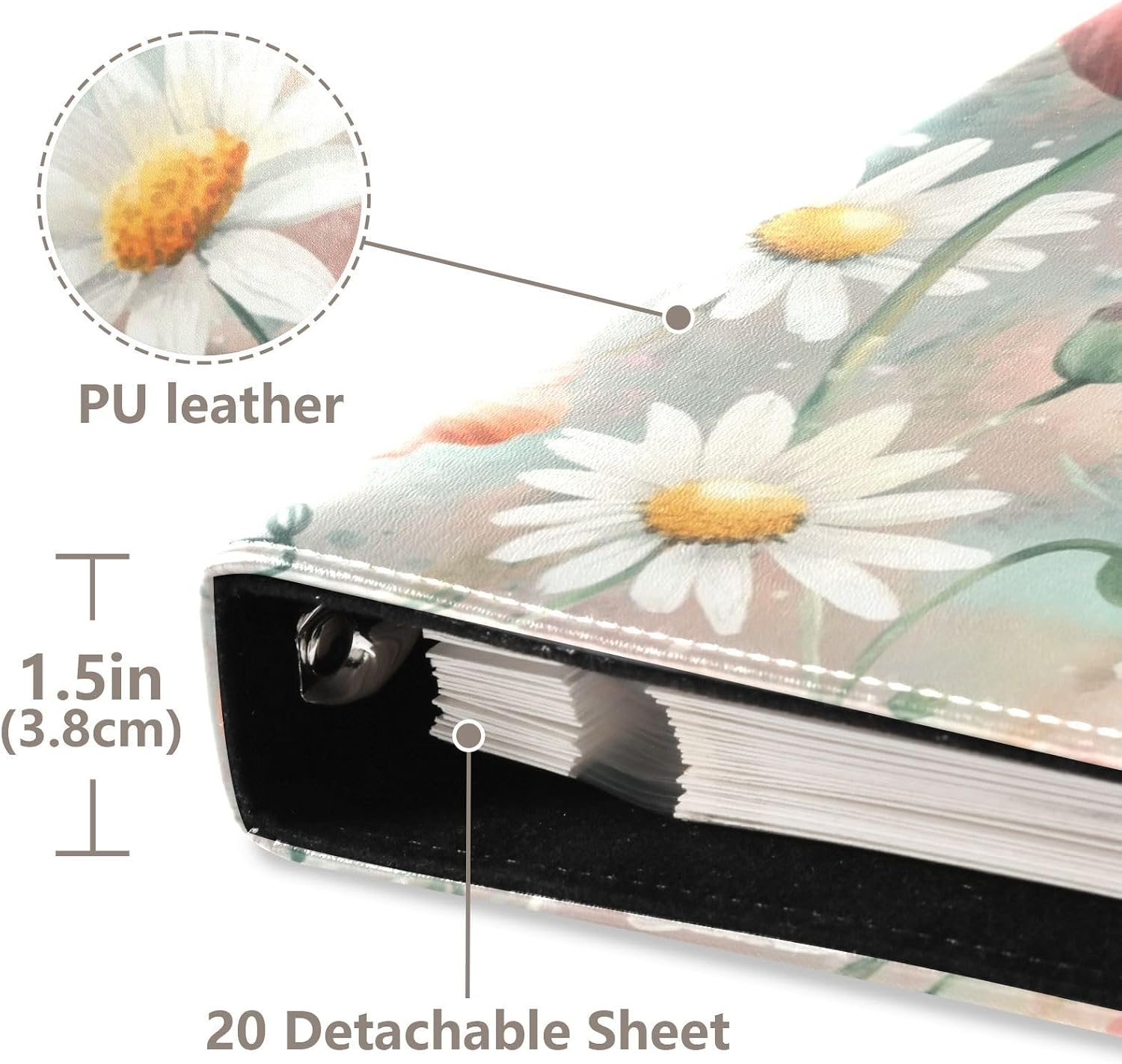 Large Photo Album, Daisy Lotus Flower (4) Personalized Leather Cover Photo Book for 4x6 5x7 6x8 Pictures, Photo Albums for Family, Baby, Wedding