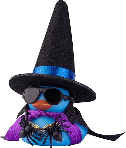 Adornos de pato de goma para automóvil, decoraciones de tablero de automóvil con mini sombrero de bruja, capa, collar, accesorios de Halloween para