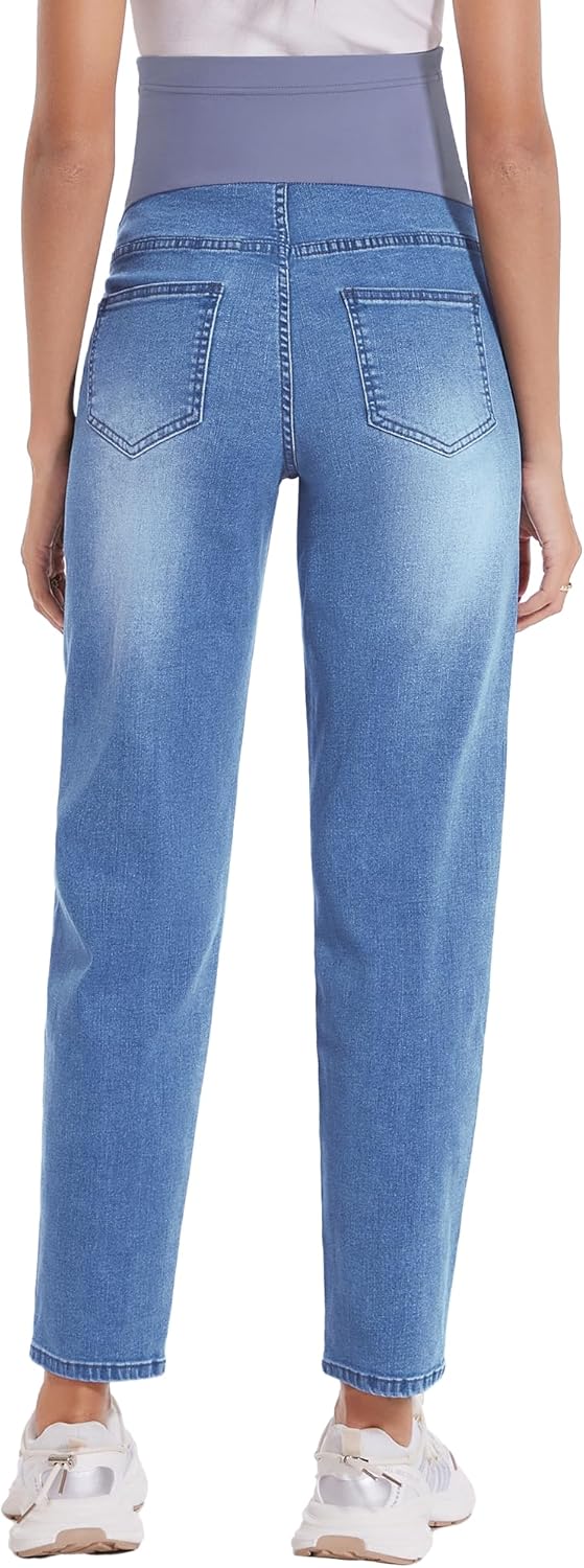 POSHGLAM Women's Maternity Jeans Over Belly Comfy Stretch 28'' Boyfriend Jeans Loose Pregnancy Pants, S-XXL - Image 5