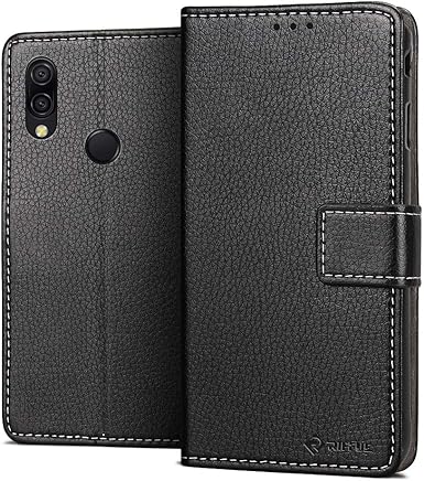 RIFFUE Funda Xiaomi Redmi 7, Carcasa Libro Suave Delgada con Tapa Flip Folio de PU + Silicona Elegante Retro, Soporte Plegable, Billetera, Ranuras, Case para Redmi 7 - Negro