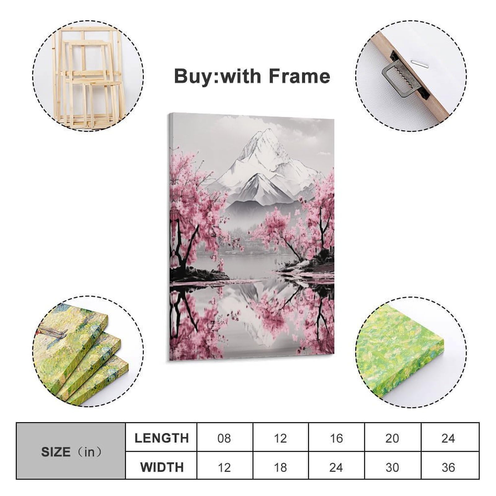 Japanese Cherry 3D Gerahmte Moderne Leinwand Wandkunst Abstrakte Bilder Druck Poster Leinwand Gemälde Wand Dekor Für Schlafzimmer Wohnzimmer Badezimmer Büro Bereit Zu Hängen 16x24inch(40x60cm)
