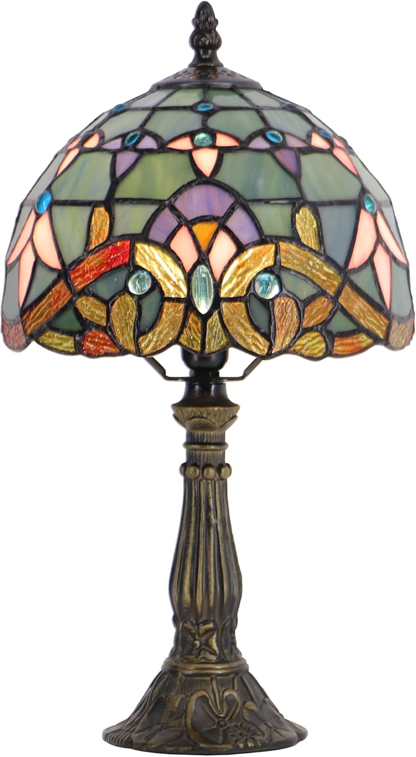 Small Stained Glass Table Lamp Mini Stained Glass Lamp Memory Sympathy Desk Reading Light 8X14 Inch (Baroque Style)