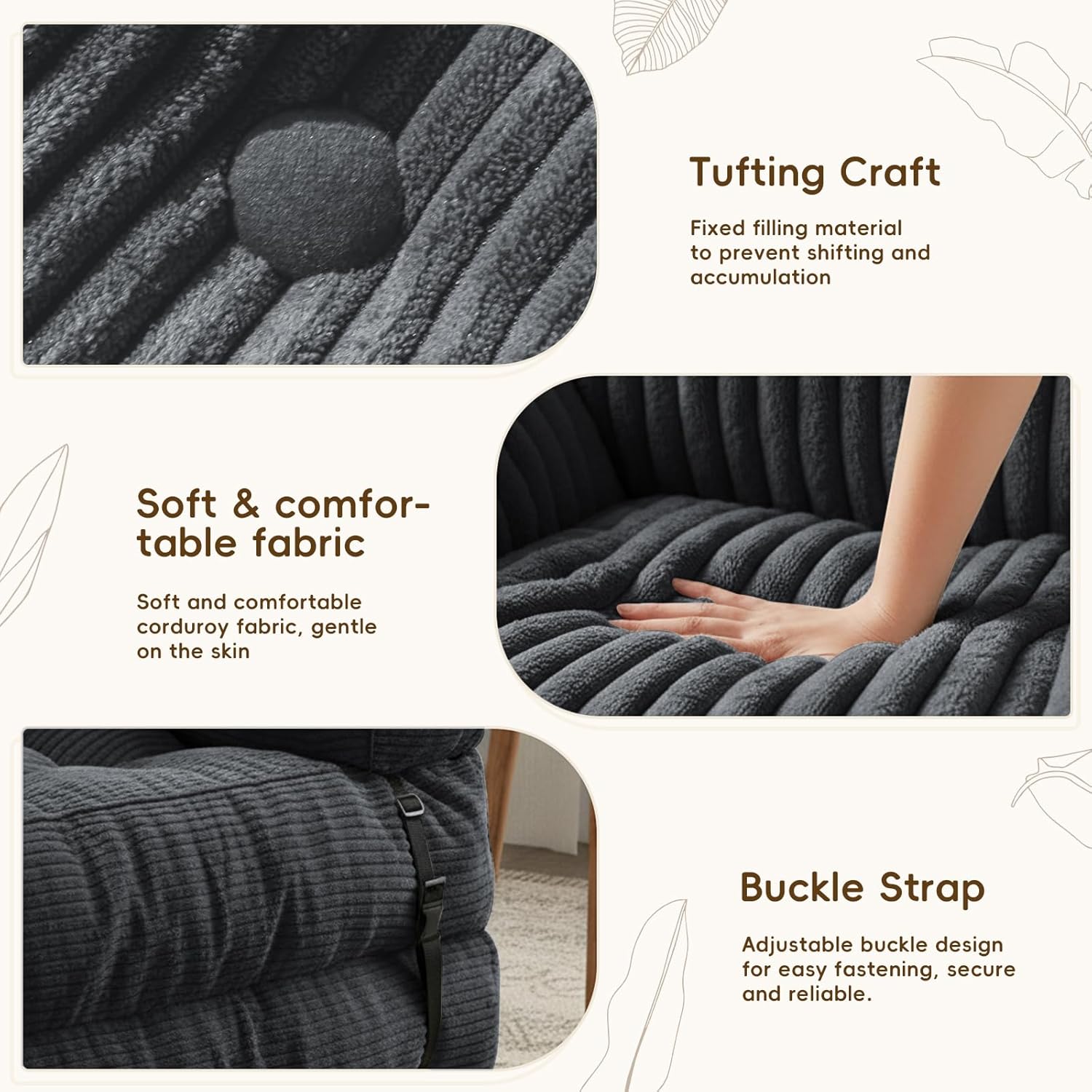 Convertible Sofa Bed, 54x91 Inch Thick Tufted Folding Sofa Bed with 2 Pillows Folding Floor Loveseat Sleeper Couch Mattress for Small Spaces, Living Room Bedroom and Adults, Gray