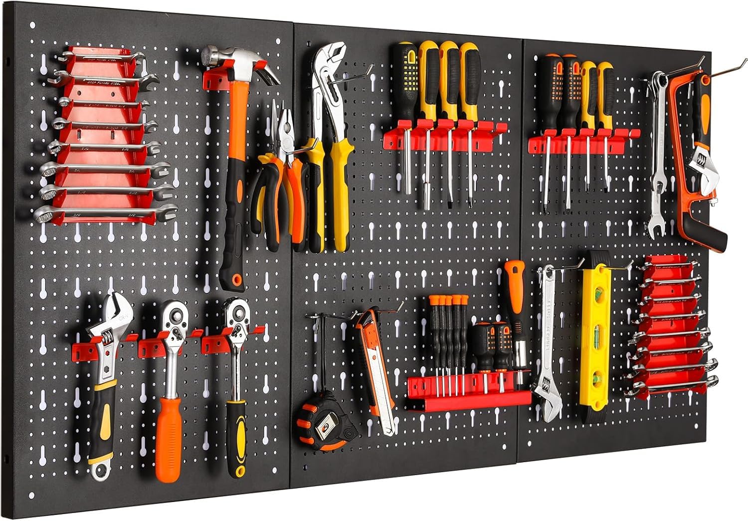 LIFERUN Metal Tool Wall, Three Pieces Pegboard Workshop, Expandable Tool Pegboard with 17-piece Hooks and Holders, Tool Wall for Workshops