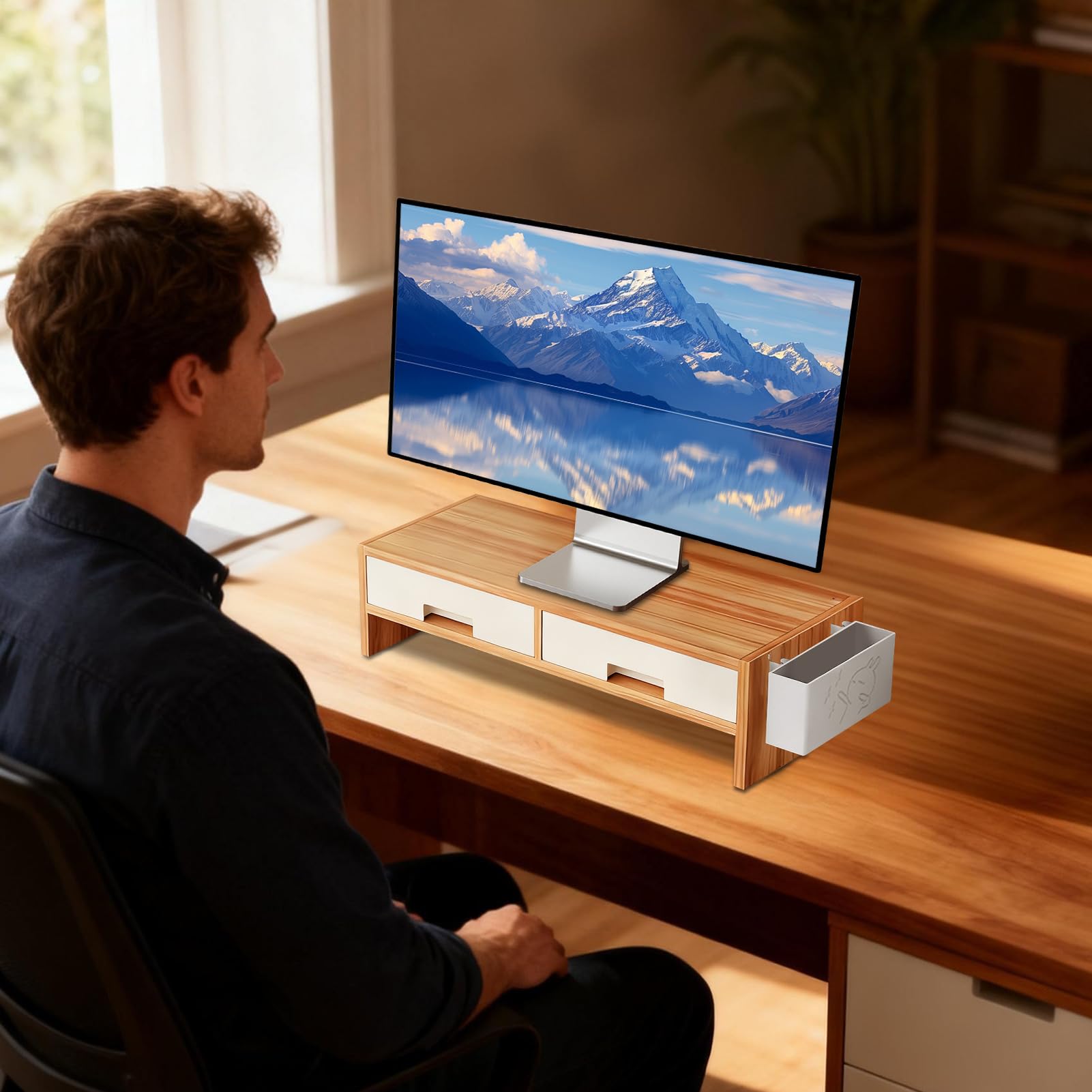 Alzaschermo Supporto Robusto Con Estensione Regolabile E Organizzatore | Alzatore Monitor Per Scrivania Computer Per Famiglia E Casa Uso Interno Studio Camera Da E Stanza