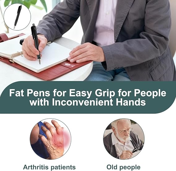 4 Pack Extra Large Ballpoint Pens with 12 Refills, Easy Grip Jumbo Pen, 1.0mm Retractable Chunky Pens for Elderly Weighted Jumbo Pen Wide Barrel Comfort Writing Pen for Office School Adults Seniors