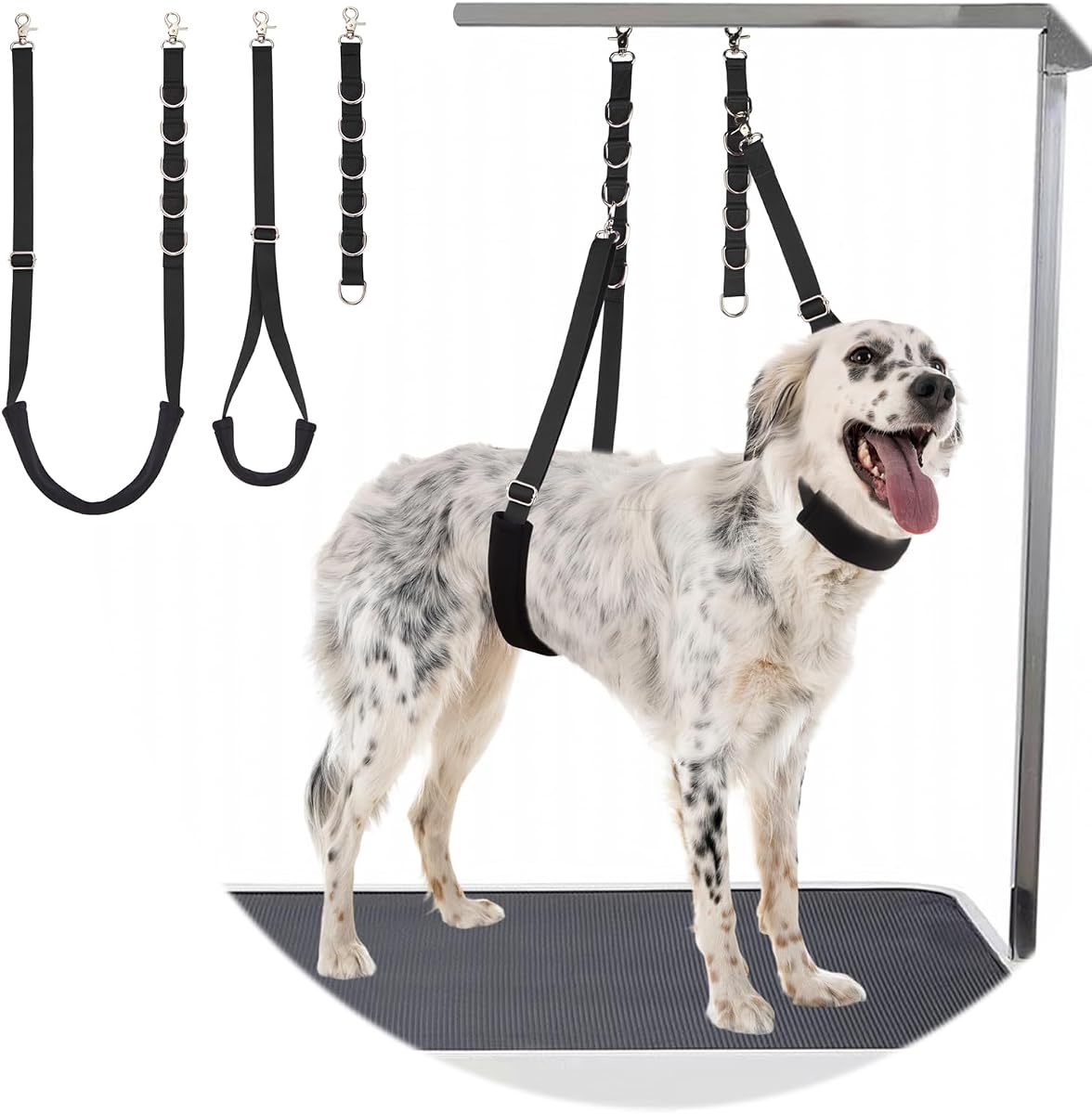 Dog Grooming Belly Strap - 3PCS Grooming Restraint Set Adjustable Belly Band Loops Strap with Padded Support & Loop Extension Straps Pet Grooming Harness Kit for Dogs (Black)