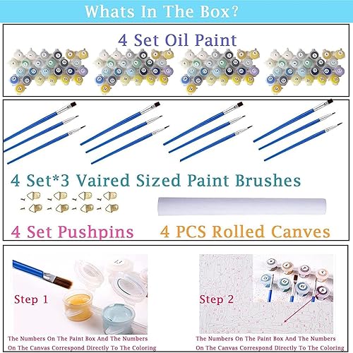 Miniatura 9 de MXCFZX Paquete de 4 kits de pintura Aurora por números para adultos principiantes, bricolaje fácil acrílico para cuatro estaciones, kit de pintura
