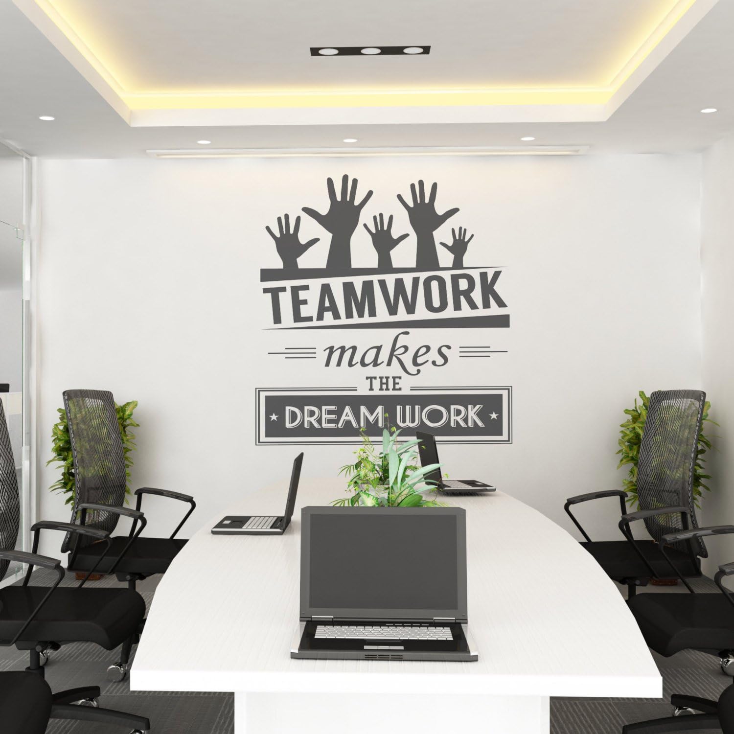 Office Inspirational Quotes Decal - Teamwork makes the dream work - Motivational Office Vinyl Decal Sticker Wall Art (Black,35 X 43 Inch)
