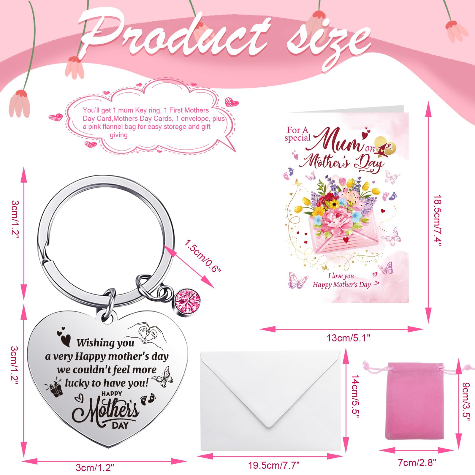 DPKOW Happy First Mothers Day Card for Mum Mummy 1st Mothers Day Card and Keyring - Image 2