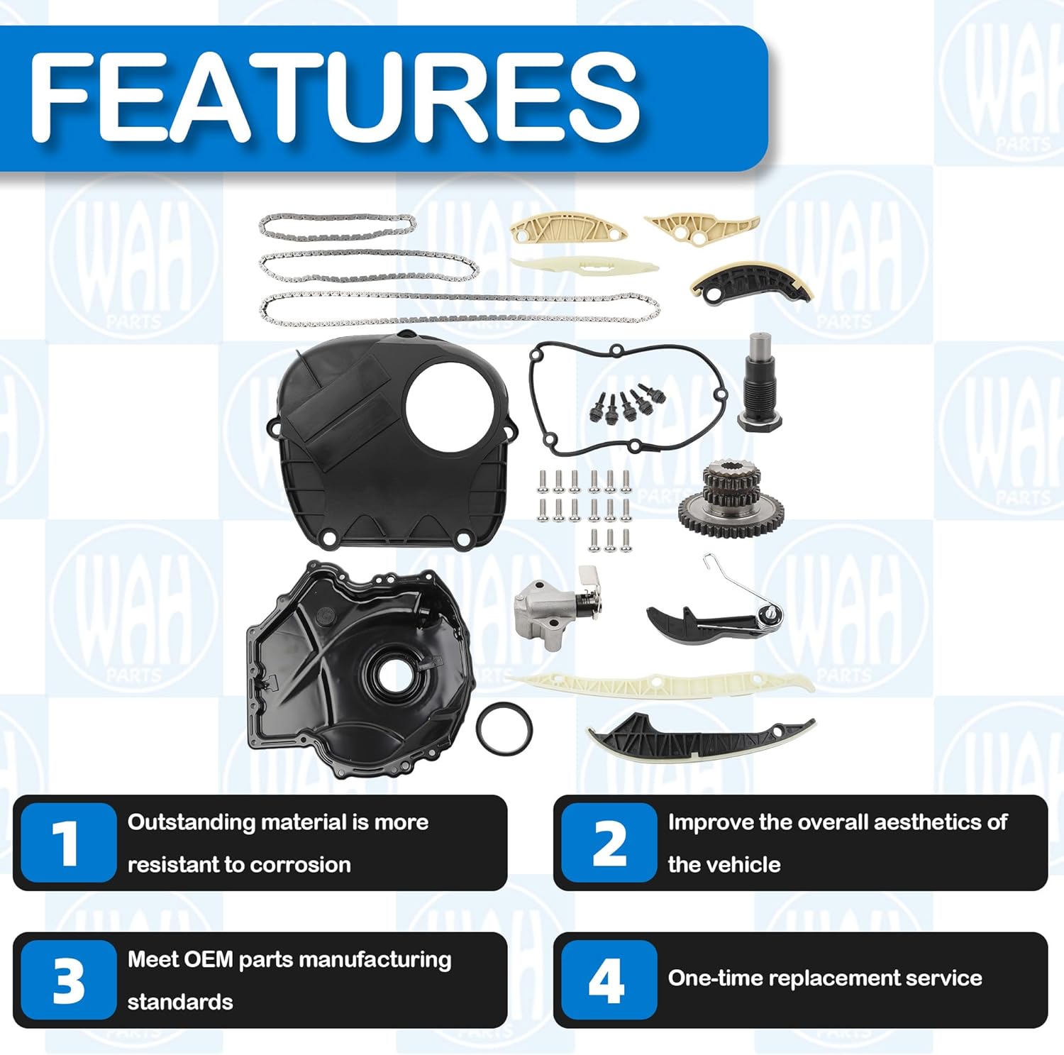 1.8T 2.0T EA888 Engine Timing Chain Set With Upper Front Timing Cover Compatible With 2008-2017 Audi Q5 A4 S4 TT A3 A6 A5 A8 Q3 2006-2017 Volkswagen Jetta Golf Passat 06H109467AF