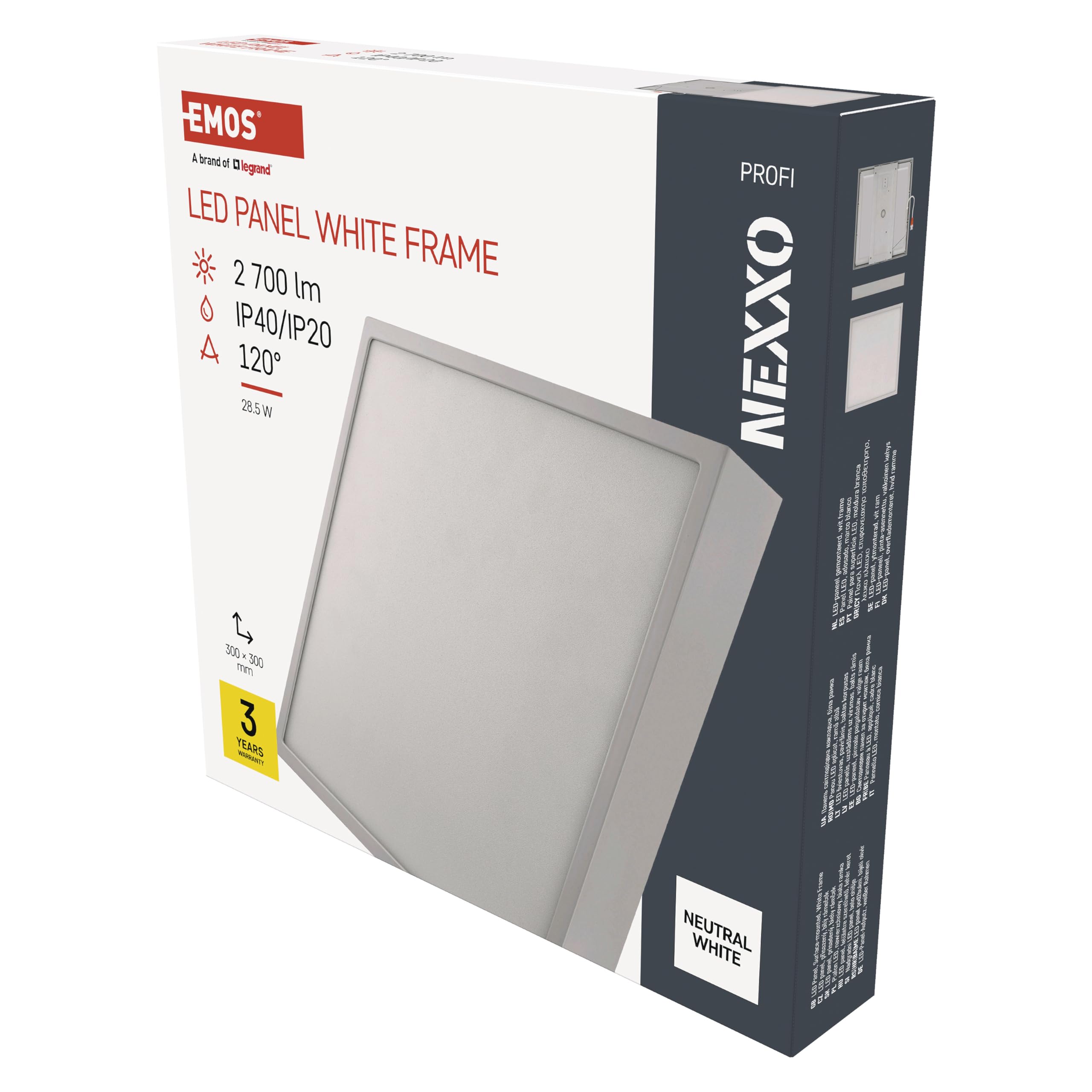 EMOS Pannello LED 28,5 W, quadrato 2700 lm, lampada da soffitto, lampada da parete 30 x 30 cm, sostituisce lampadina da 120 W, colore bianco neutro 4000 K, con driver LED, durata della luce 30000