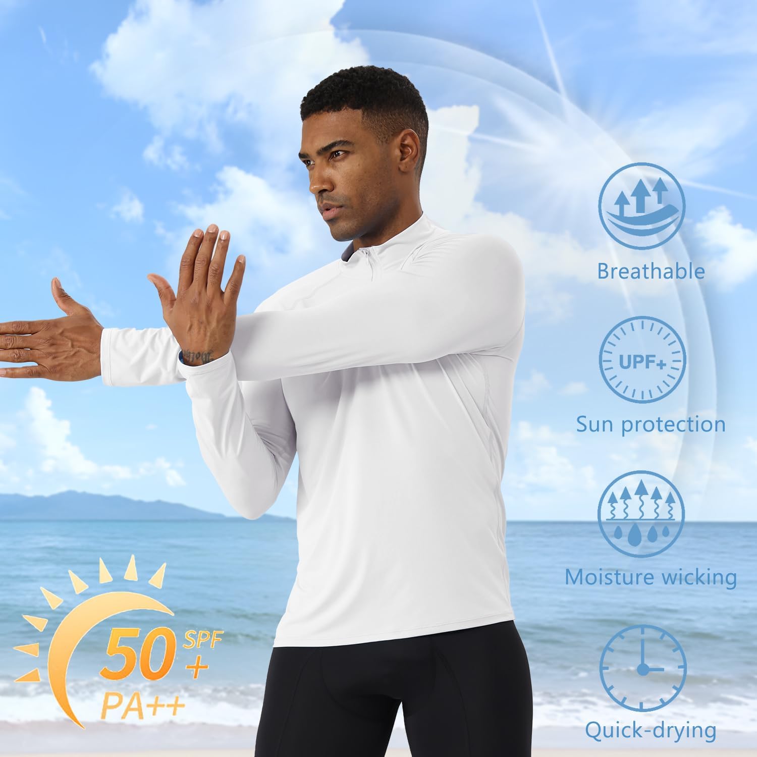 YEL Men's Long Sleeve Athletic Shirt 1/4 Pullover Zip Sun Protection Rash Guard UPF 50+ Golf Fishing Running T-Shirts - Image 8