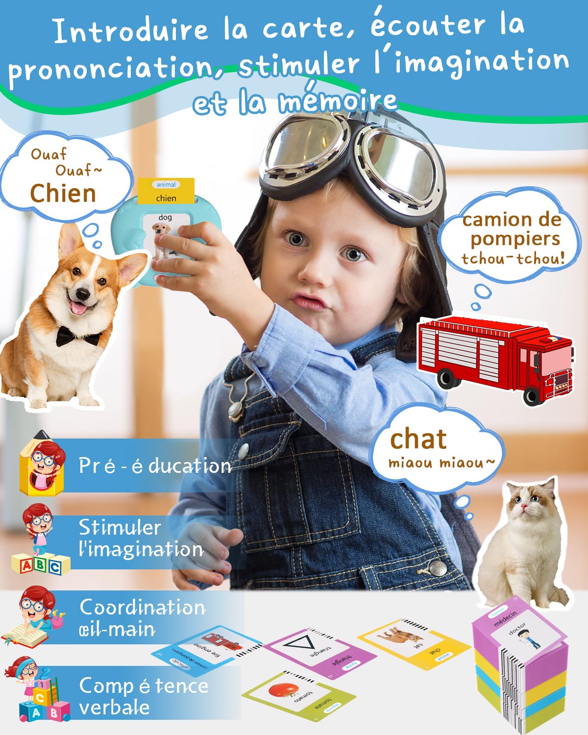 Cartes Parlantes Montessori Français, Carte regalo educative per bambini da 2 a 6 anni, 112 fogli 224 parole, Flash Card parlanti, Mot ami Jeux Enfants 2 Ans