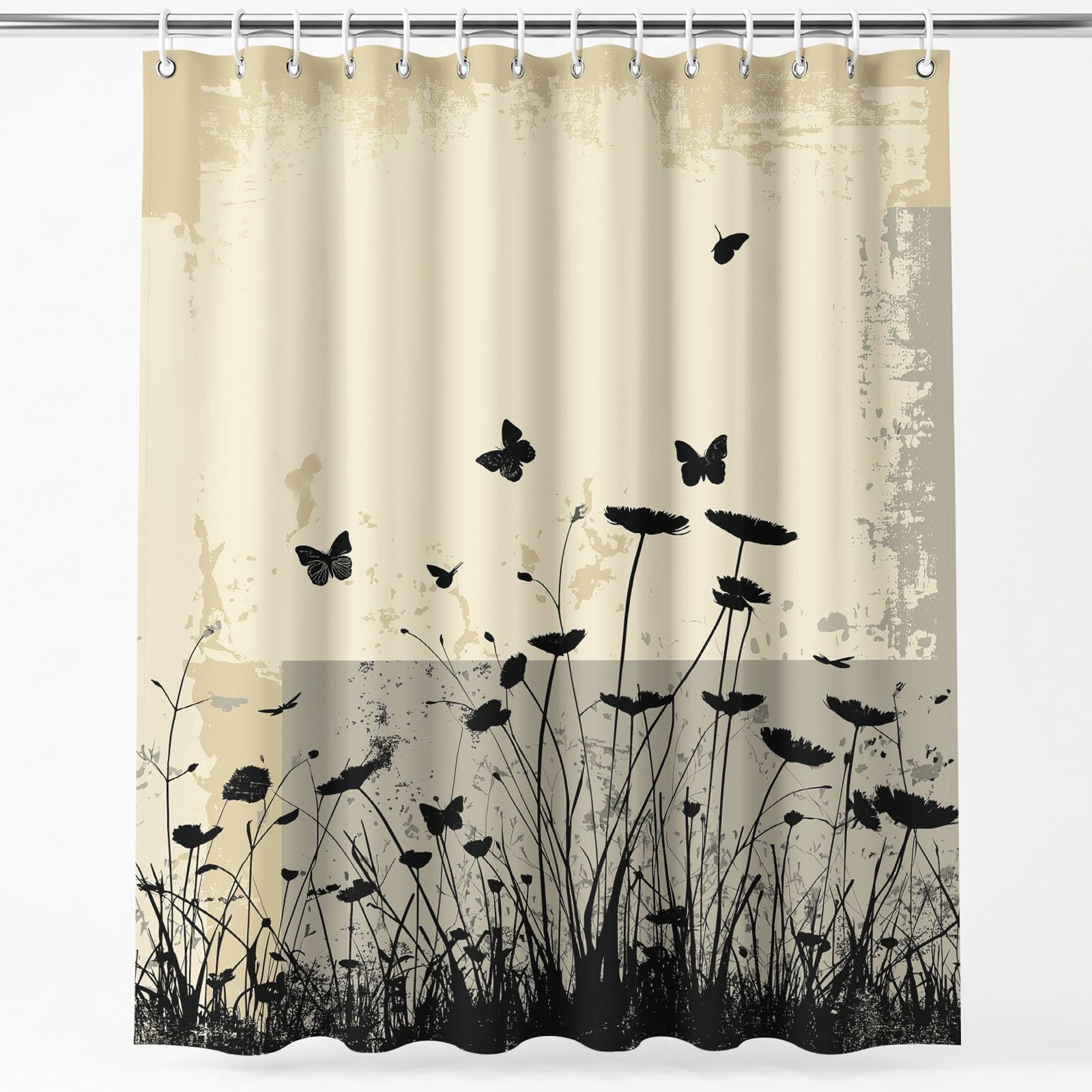Rideau de Douche Moderne Abstrait en Polyester imperméable et Lavable avec Crochets, 240 x 200 cm, Rideau de Salle de Bain Géométrie Floral Silhouette Composition divisée Nature pour Salle de Bain
