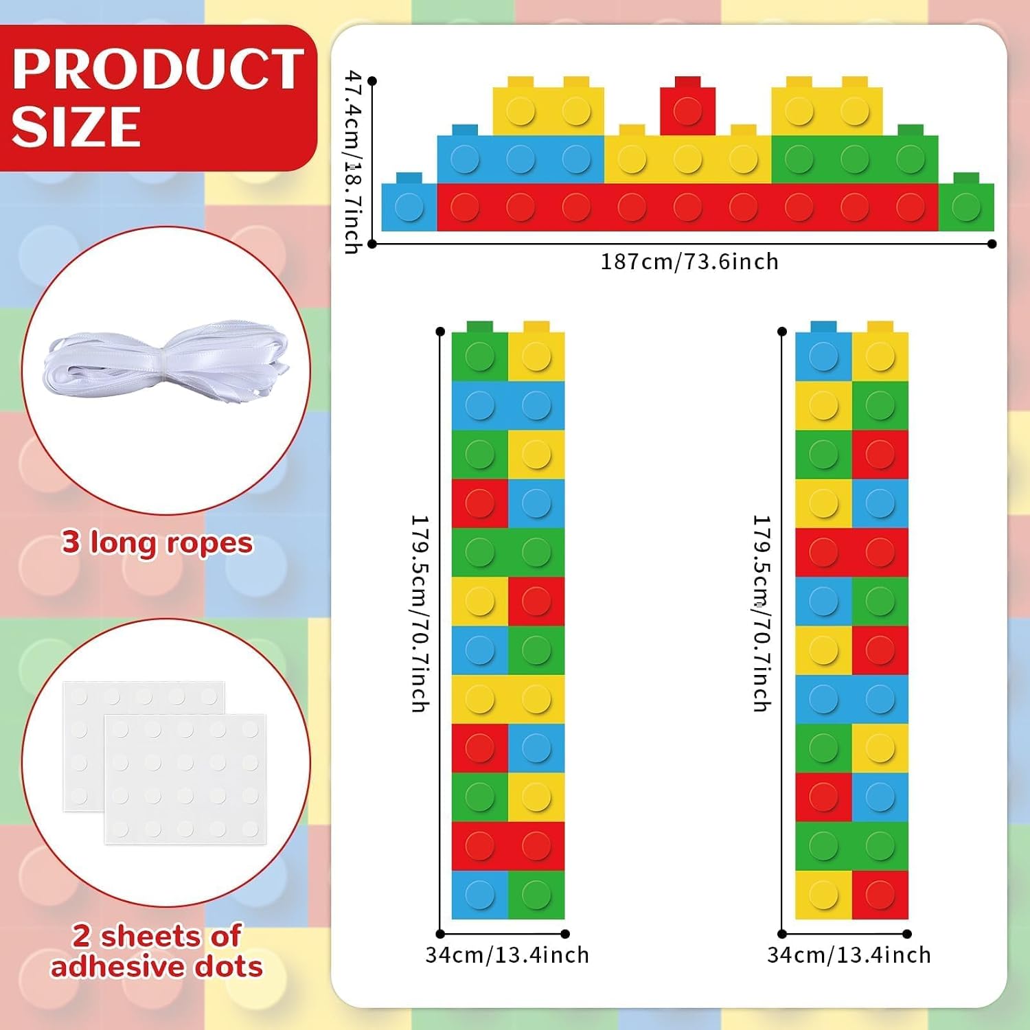 3 PCS Building Block Door Decorations Building Bricks Door Covers Hanging Banner Colorful Blocks Photo Props Brick Themed Porch Sign Backdrops for Back to Home Party Decor