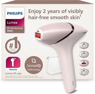 Philips Lumea 9000 Series IPL Hair Removal Device - Laser Hair Removal Alternative, SenseIQ Technology, 4 Attachments for Body, Face, Bikini and Underarms, Corded & Cordless Use, Model BRI957/00