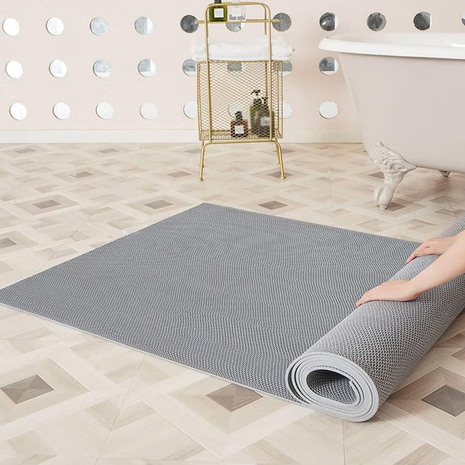 QIYFOZ Non-Slip Drainage Mat 4.5mm Thick PVC Commercial Shower Mat for Sauna Kitchens Balconies Bars & Restaurants (90x300cm/3x10ft) - Durable & Water-Resistant