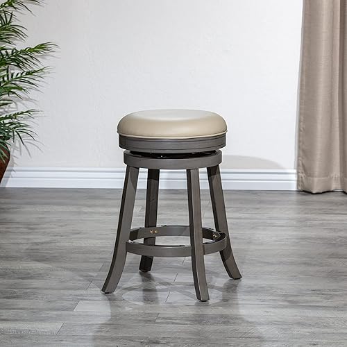 Miniatura 8 de DTY Indoor Living Creede Taburete giratorio sin espalda, acabado gris desgastado, altura de mostrador de 24 pulgadas, asiento de cuero gris francés